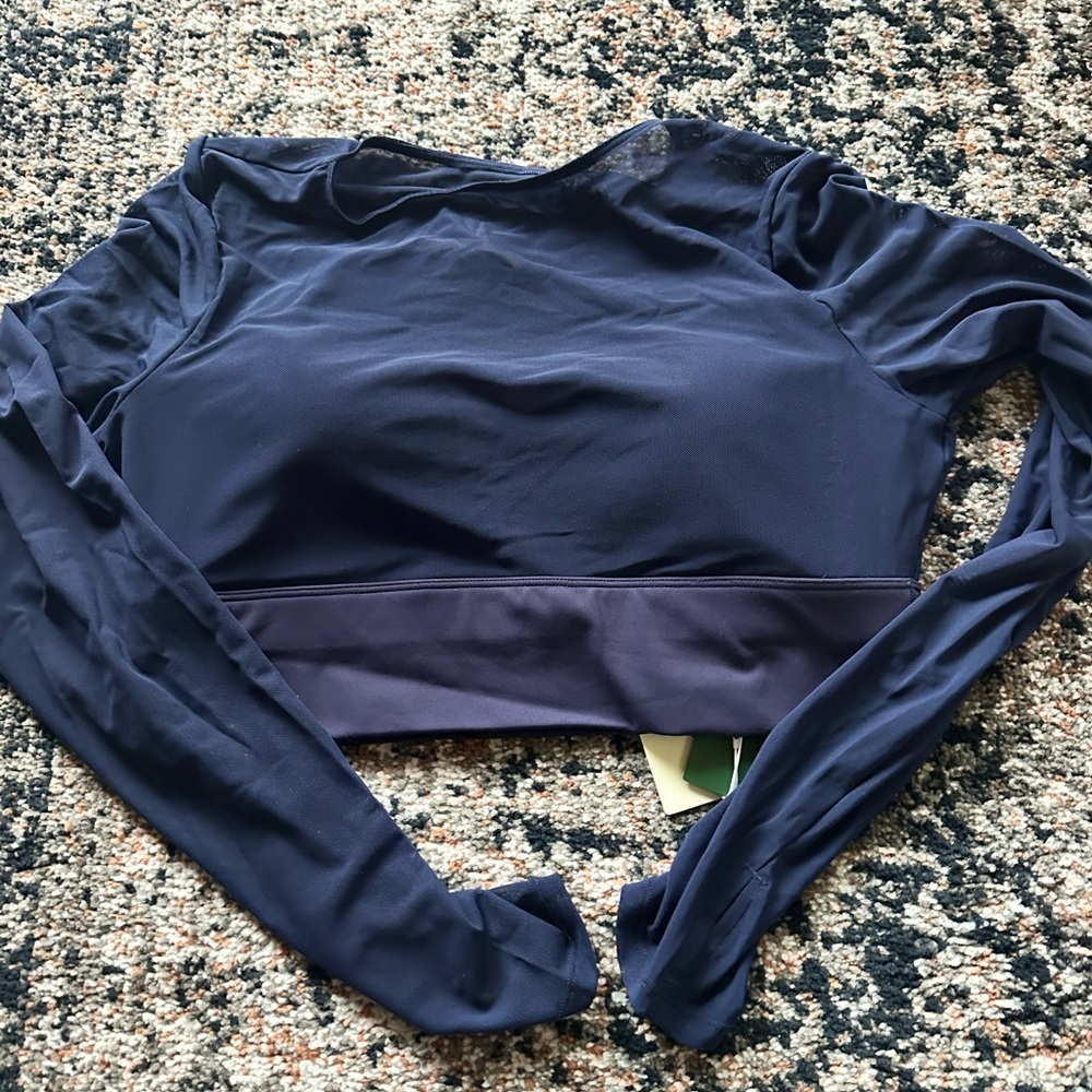 HALARA Contrast Mesh Long Sleeve Thumb Hole 2-in-1 Cropped Yoga Sports Top - Picture 4 of 7